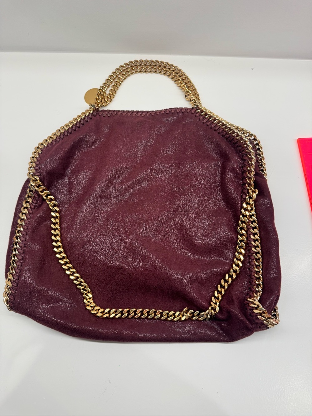 Stella McCartney Burgundy Suede-Look Shoulder Bag with Gold Chain Trim - Picture 8 of 8